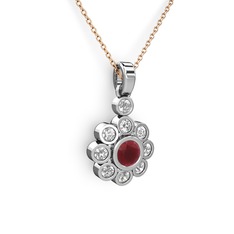 Elmas Çiçek Kolye - Pırlanta ve kök yakut 18 ayar beyaz altın kolye (0.54 karat, 40 cm rose altın rolo zincir) #1lasfqv