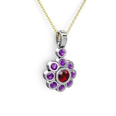 Ametist ve garnet 8 ayar beyaz altın kolye (40 cm altın rolo zincir)