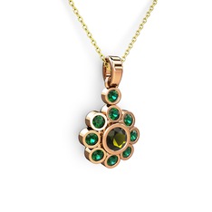 Elmas Çiçek Kolye - Yeşil kuvars ve peridot 18 ayar rose altın kolye (40 cm gümüş rolo zincir) #1luizgy
