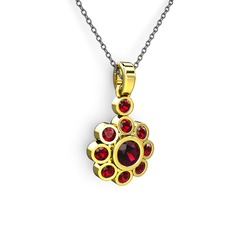 Elmas Çiçek Kolye - Garnet ve rodolit garnet 18 ayar altın kolye (40 cm gümüş rolo zincir) #1lvk4ts