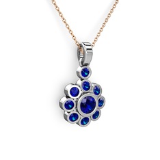 Lab safir 18 ayar beyaz altın kolye (40 cm gümüş rolo zincir)