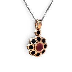 Siyah zirkon ve kök yakut 925 ayar rose altın kaplama gümüş kolye (40 cm gümüş rolo zincir)