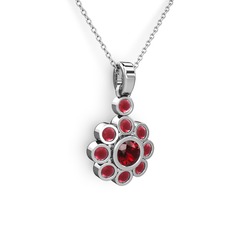 Kök yakut ve garnet 18 ayar beyaz altın kolye (40 cm beyaz altın rolo zincir)