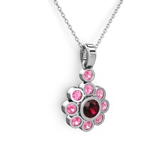Pembe kuvars ve rodolit garnet 8 ayar beyaz altın kolye (40 cm beyaz altın rolo zincir)