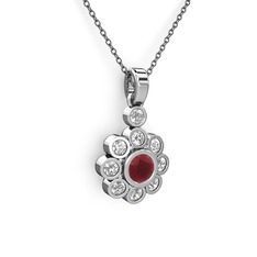 Swarovski ve kök yakut 8 ayar beyaz altın kolye (40 cm gümüş rolo zincir)