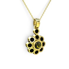 Elmas Çiçek Kolye - Siyah zirkon ve peridot 18 ayar altın kolye (40 cm altın rolo zincir) #1mwp7h8