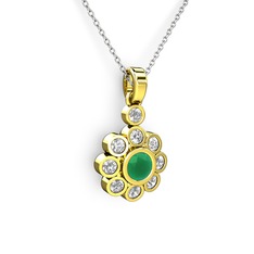 Swarovski ve kök zümrüt 8 ayar altın kolye (40 cm beyaz altın rolo zincir)