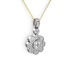 Swarovski ve elmas 8 ayar beyaz altın kolye (0.5 karat, 40 cm altın rolo zincir)