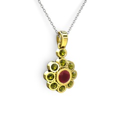 Elmas Çiçek Kolye - Peridot ve kök yakut 14 ayar altın kolye (40 cm beyaz altın rolo zincir) #1o2dun6