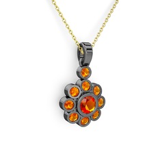 Elmas Çiçek Kolye - Sitrin 925 ayar siyah rodyum kaplama gümüş kolye (40 cm altın rolo zincir) #1o7ura8