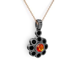 Elmas Çiçek Kolye - Siyah zirkon ve sitrin 925 ayar siyah rodyum kaplama gümüş kolye (40 cm gümüş rolo zincir) #1obe1va