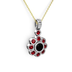 Garnet ve siyah zirkon 14 ayar beyaz altın kolye (40 cm altın rolo zincir)
