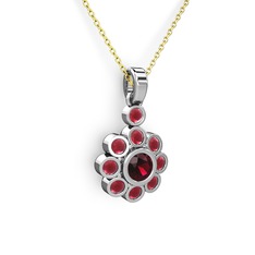 Kök yakut ve rodolit garnet 14 ayar beyaz altın kolye (40 cm altın rolo zincir)