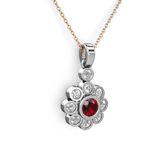 Pırlanta ve garnet 925 ayar gümüş kolye (0.54 karat, 40 cm rose altın rolo zincir)