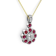 Elmas Çiçek Kolye - Rodolit garnet ve elmas 14 ayar beyaz altın kolye (0.5 karat, 40 cm altın rolo zincir) #1q2o15a