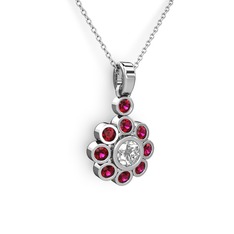 Elmas Çiçek Kolye - Rodolit garnet ve beyaz zirkon 14 ayar beyaz altın kolye (40 cm beyaz altın rolo zincir) #1q37xqa