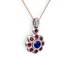 Garnet ve lab safir 14 ayar beyaz altın kolye (40 cm rose altın rolo zincir)