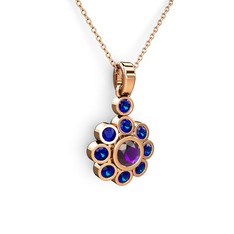 Lab safir ve ametist 18 ayar rose altın kolye (40 cm rose altın rolo zincir)