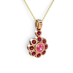 Elmas Çiçek Kolye - Rodolit garnet ve pembe kuvars 18 ayar rose altın kolye (40 cm gümüş rolo zincir) #1qz04d8
