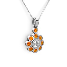 Elmas Çiçek Kolye - Sitrin ve swarovski 14 ayar beyaz altın kolye (40 cm beyaz altın rolo zincir) #1rwcp2r