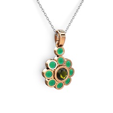 Elmas Çiçek Kolye - Kök zümrüt ve peridot 925 ayar rose altın kaplama gümüş kolye (40 cm beyaz altın rolo zincir) #1s0p640