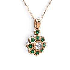 Elmas Çiçek Kolye - Yeşil kuvars ve elmas 8 ayar rose altın kolye (0.5 karat, 40 cm rose altın rolo zincir) #1sa052m