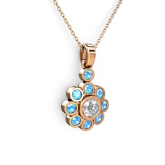 Akuamarin ve pırlanta 8 ayar rose altın kolye (0.5 karat, 40 cm rose altın rolo zincir)