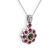 Elmas Çiçek Kolye - Rodolit garnet ve peridot 8 ayar beyaz altın kolye (40 cm beyaz altın rolo zincir) #1tth8ah
