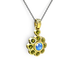 Elmas Çiçek Kolye - Peridot ve akuamarin 18 ayar altın kolye (40 cm gümüş rolo zincir) #1uku8nb