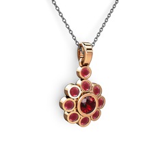 Elmas Çiçek Kolye - Kök yakut ve garnet 14 ayar rose altın kolye (40 cm gümüş rolo zincir) #1upbj0d