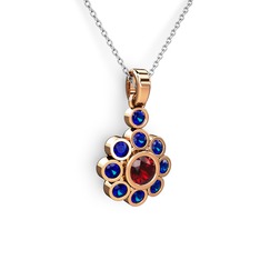 Lab safir ve garnet 18 ayar rose altın kolye (40 cm beyaz altın rolo zincir)