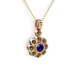 Elmas Çiçek Kolye - Dumanlı kuvars ve lab safir 18 ayar rose altın kolye (40 cm altın rolo zincir) #1us1ql8