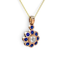 Lab safir ve beyaz zirkon 14 ayar rose altın kolye (40 cm altın rolo zincir)