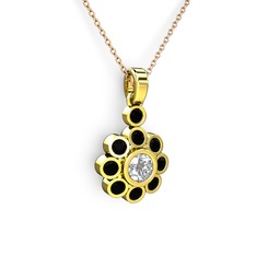 Elmas Çiçek Kolye - Siyah zirkon ve swarovski 18 ayar altın kolye (40 cm rose altın rolo zincir) #1v7r333