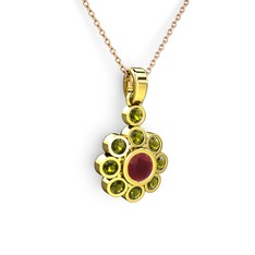 Elmas Çiçek Kolye - Peridot ve kök yakut 18 ayar altın kolye (40 cm rose altın rolo zincir) #1va1q88