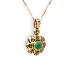 Elmas Çiçek Kolye - Peridot ve kök zümrüt 8 ayar rose altın kolye (40 cm rose altın rolo zincir) #1w0i4sq