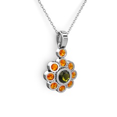 Elmas Çiçek Kolye - Sitrin ve peridot 14 ayar beyaz altın kolye (40 cm beyaz altın rolo zincir) #1w0wd46
