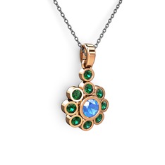 Elmas Çiçek Kolye - Yeşil kuvars ve akuamarin 925 ayar rose altın kaplama gümüş kolye (40 cm gümüş rolo zincir) #1w4ripz