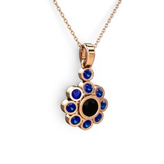 Lab safir ve siyah zirkon 18 ayar rose altın kolye (40 cm rose altın rolo zincir)
