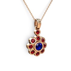 Elmas Çiçek Kolye - Garnet ve lab safir 8 ayar rose altın kolye (40 cm rose altın rolo zincir) #1wo2riv