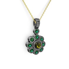 Yeşil kuvars ve peridot 925 ayar siyah rodyum kaplama gümüş kolye (40 cm altın rolo zincir)