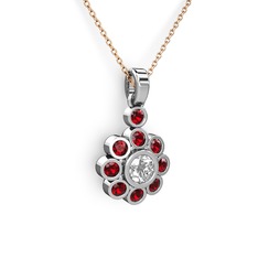 Garnet ve elmas 8 ayar beyaz altın kolye (0.5 karat, 40 cm rose altın rolo zincir)