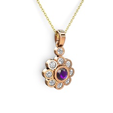 Elmas Çiçek Kolye - Swarovski ve ametist 18 ayar rose altın kolye (40 cm gümüş rolo zincir) #1x4niwf