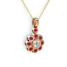 Elmas Çiçek Kolye - Kök yakut ve elmas 18 ayar rose altın kolye (0.5 karat, 40 cm altın rolo zincir) #1xf6iu4