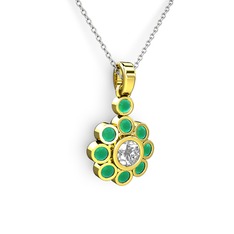 Elmas Çiçek Kolye - Kök zümrüt ve beyaz zirkon 18 ayar altın kolye (40 cm gümüş rolo zincir) #1xlqq5n