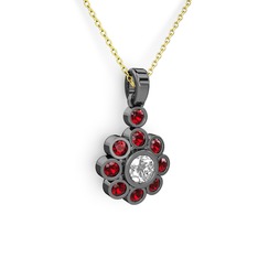 Elmas Çiçek Kolye - Garnet ve elmas 925 ayar siyah rodyum kaplama gümüş kolye (0.5 karat, 40 cm altın rolo zincir) #1y1wwi9