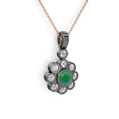 Elmas Çiçek Kolye - Swarovski ve kök zümrüt 925 ayar siyah rodyum kaplama gümüş kolye (40 cm rose altın rolo zincir) #1y415l9