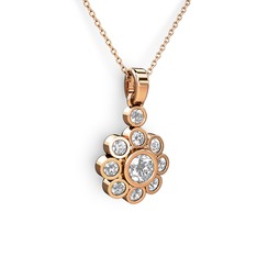 Elmas Çiçek Kolye - Beyaz zirkon ve elmas 14 ayar rose altın kolye (0.5 karat, 40 cm rose altın rolo zincir) #1y49jwp