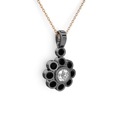 Elmas Çiçek Kolye - Siyah zirkon ve elmas 925 ayar siyah rodyum kaplama gümüş kolye (0.5 karat, 40 cm rose altın rolo zincir) #1y7ooat