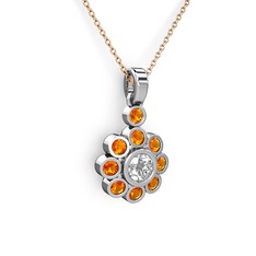 Elmas Çiçek Kolye - Sitrin ve pırlanta 925 ayar gümüş kolye (0.5 karat, 40 cm rose altın rolo zincir) #1yewnre